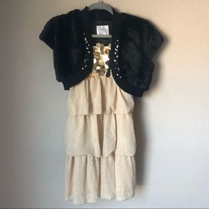 🟣 Justice Girls Size 16 Gold Shimmer Dress And shrug